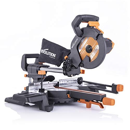 Image of Evolution Power Tools R210SMS-300+ Sliding Mitre Saw with Multi-Material Cutting, 45 Degree Bevel, 50 Degree Mitre, 300 mm Slide, Blade Included Cuts Wood Plastic Metal & More (1500 W, 230 V, 210 mm)