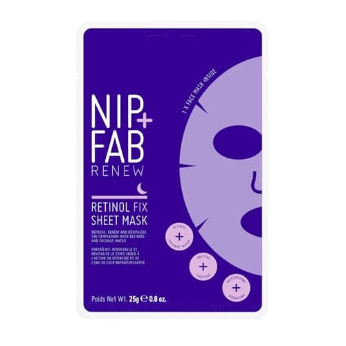 Image of Nip + Fab Retinol Fix Sheet Mask for Face with Coconut Water, Edelweiss Flower Extract, Hydrating Gel Facial Mask for Refining Minimizing Pores, 24ml