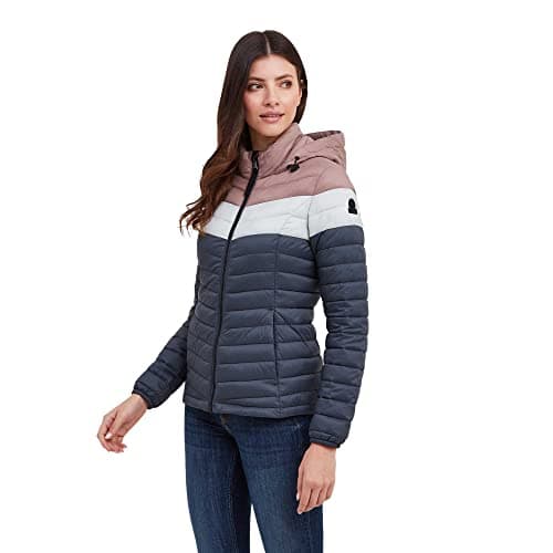 Image of TOG24 Garriston Womens Lightweight, Supersoft Quilted Colourblock Puffer Jacket for Winter with Fixed Hood and Eco-friendly Thermal Filling (10, Washed Blue/Pink)
