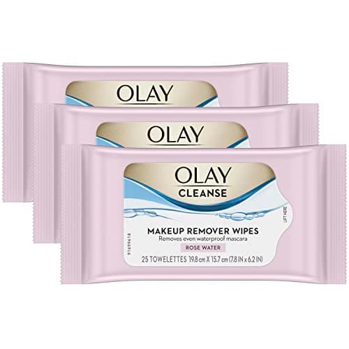 Image of Olay Cleanse Makeup Remover Cleansing Face Wipes, Daily Facial Towelettes, Rose Water, 25 Count, 3 Pack