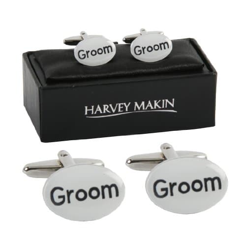 Image of Harvey Makin Rhodium Plated Cufflinks "Groom"