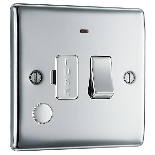 Image of BG Electrical Switched Fused Connection Unit with LED Power Indicator and Flex Outlet, Fused Spur Switch, Double Pole, Raised and Slim Profile, Round Edges, Nexus Metal, Polished Chrome, 13A, NPC53