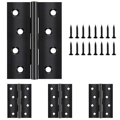 Image of Yeepeo 4 Pcs Black Stainless Steel Modern Butt Hinges, 100mm × 70mm, 8 Holes, 32 Screws for Internal External Doors, Windows, Closet, Drawer, Boxes