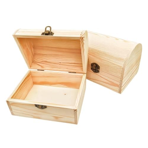 Image of Anktily 2 Pack Arched Wooden Boxes, 16 x 12 x 11.5 cm Unfinished Pine Wood Storage Chests with Lid - Rustic DIY Craft Organiser for Jewellery, Keepsakes & Home Decor