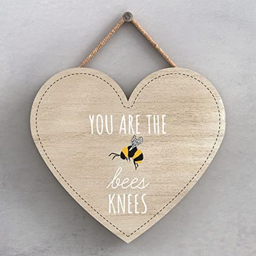 Image of Global Designs You Are The Bees Knees Bee Themed Decorative Wooden Heart Shaped Hanging Plaque