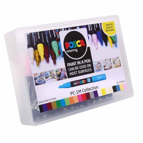 Image of POSCA PC-1M Extra-Fine Tip Acrylic Paint Marker Pens, 22 Standard Colours, For All Surfaces (Pack of 22 Pens)