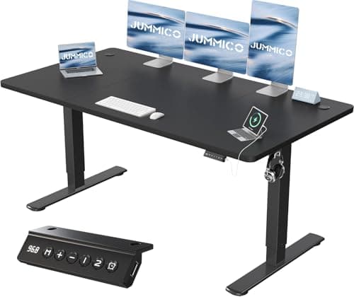 Image of JUMMICO 160x70cm Electric Standing Desk with USB Charging Height Adjustable Desk with Sedentary Reminder Stand Up Desk with Splice Board for Home Office,Black