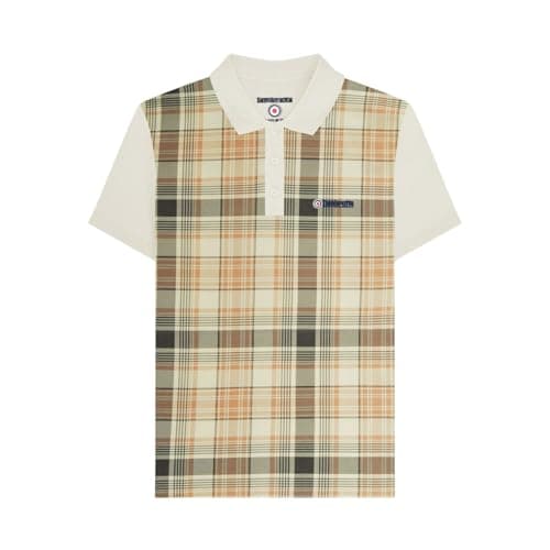 Image of Lambretta Mens Check Print Short Sleeve Polo Shirt - Tofu - L