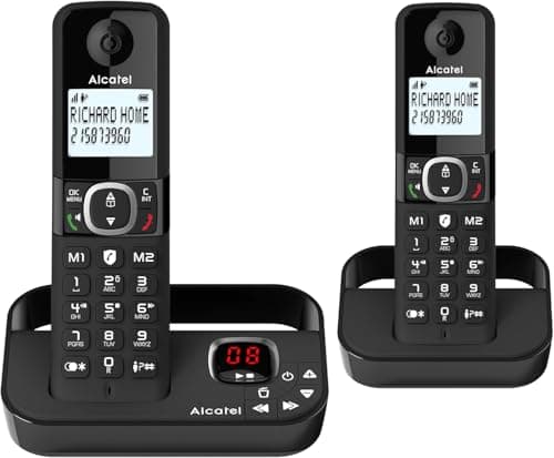 Image of ALCATEL F860 Voice Duo - Cordless Phone DECT With Answering Machine - Large Backlit Display - Handsfree - Call Barring - 2 Direct Memory Keys - 2 Handsets - Black
