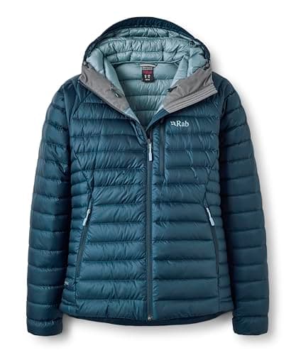 Image of Rab Women's Microlight Alpine Jacket - Hooded Down Insulated Coat for Trekking, Climbing, & Skiing - Tempest Blue - Medium