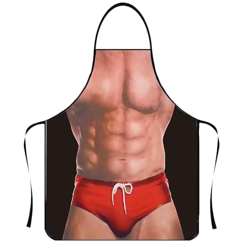 Image of MUNSKT 1PC Funny Apron,Prank Xmas Apron For Men Gift, BBQ Baking Chef Cooks Cooking Sexy Novelty Pinafore (red)