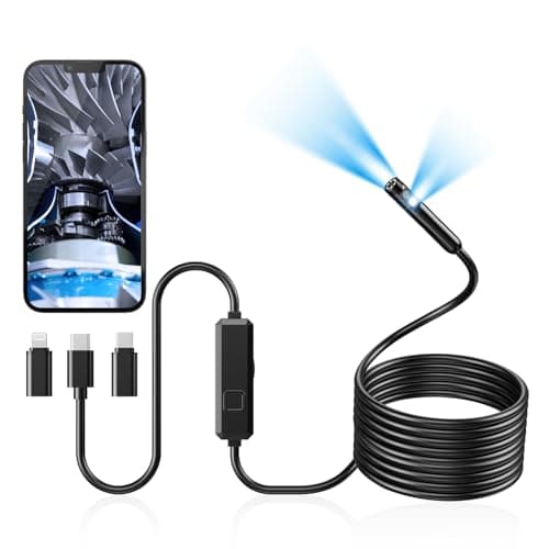 Image of Acoath Endoscope Inspection Camera with Light, Dual-Lens 1920P HD Borescope with 8 LED Lights, IP67 Waterproof Flexible Tools, 5M Semi-Rigid Snake Drain Garage Camera for Android & iOS