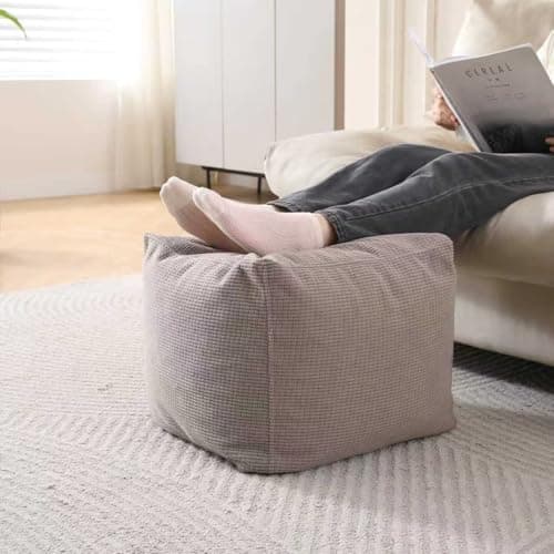Image of Panana Living Cozy Footstool Pouffe Cube Footrest,Jumbo Cord Foot Support Luxury Bean Bag Comfortable Seating (Light Grey)
