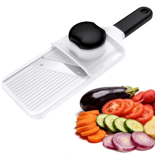 Image of Ibergrif Handheld Mandoline Vegetable Slicer, Adjustable 1–4 mm Thickness, Manual Vegetable & Fruit Slicer with Fingerschutz & Safety Lock, Compact Design, for Cabbage, Onion, Potato & Apple