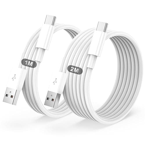 Image of USB C Charger Cable, USB A to USB C Cable 2Pack 1M+2M, Type C Cable Fast Charging Phone Charger Lead for iPhone 17 16 15/Air/Plus/Pro/Pro Max, for Samsung Galaxy S25 S24 S21 S9 Note 10 9 8 (white)