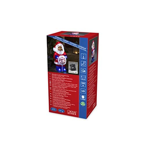 Image of Konstsmide Christmas Outdoor Figures Decoration/Outside Lights LED Acrylic Santa with Sign/Outdoor or Indoor Lighting (IP44) / Battery Operated / 6 Hour Timer/White LEDs/Transparent Cable