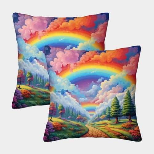 Image of KKOLASXZE Rainbow Cushion Cover Set of 2 Decorative Machine Washable Pillowcases Square Pillow Cases with Invisible Zipper Cushion Covers for Living Room Sofa Couch Bed Throw Pillow Cases 45x45cm