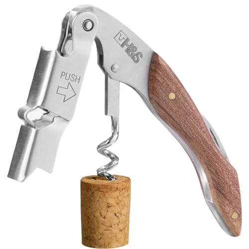 Image of H&S Waiters Friend Corkscrew Wine Opener - Wine Bottle Opener Corkscrews - Butlers Friend Sommelier Corkscrew - Stainless Steel Wood Handle - Effortless Opening