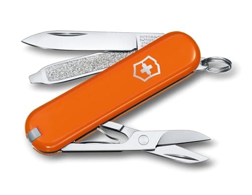 Image of Victorinox Classic SD Mini Swiss Army Knife, Camping Pocket Knives, 7 Functions, Blade, Keyring, Orange