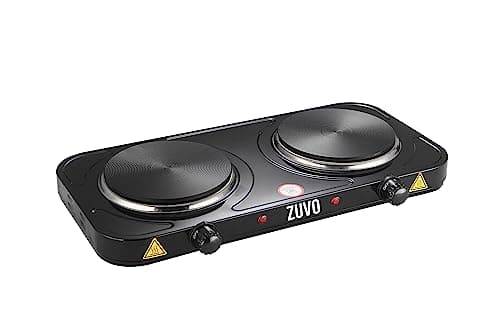 Image of Zuvo 2000W Double Hot Plate – 2 Ring Portable Electric Hob with Adjustable Thermostat | Cast Iron Heating Plates | Double Electric Hob for Camping, Student & Home