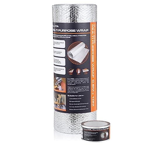 Image of SuperFOIL Foil Insulation Roll and Aluminium Foil Tape Bubdle - 3-in-1 Sustainable Thermal Insulation Reflective Radiant Barrier & Vapour Barrier (Silver, 0.6m x 10m)