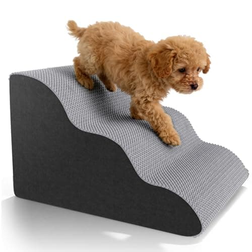 Image of Pet Stairs for Small Dogs & Cats, 3-Step Curved High Density Foam Dog Steps with Waterproof Non-Slip Cover, Lightweight Pet Ramp for Bed Sofa, Support Up to 60 lbs, Grey