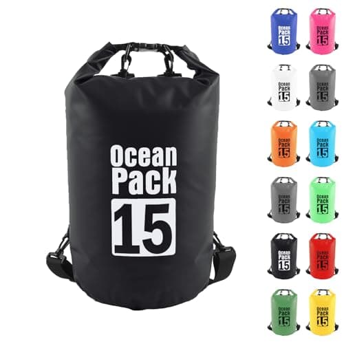 Image of MOMAHUA 15L Waterproof Dry Bag Backpack with Double Shoulder Straps - Black Durable PVC Roll Top Dry Sack - Heavy Duty Reusable Rucksack for Kayaking, Boating, Beach & Travel