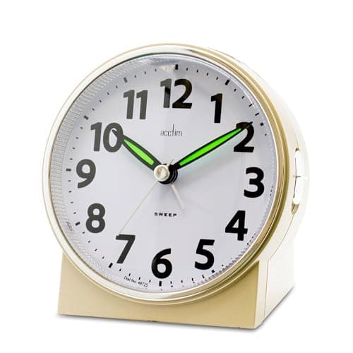 Image of Acctim Micah Alarm Clock, Analogue Display, Non-Ticking, Blue LED Backlight, White (Champagne)