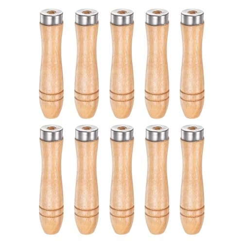 Image of sourcing map 10pcs Wooden File Handle 4.33 Inch Round Hole Ergonomic Handles with Metal Collar for 6" - 8" Metal Files
