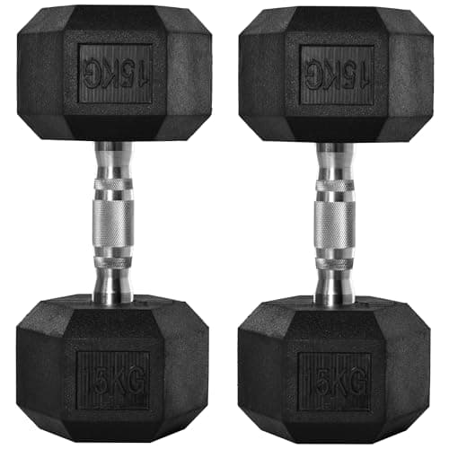 Image of HOMCOM 2x15kg Rubber Hex Dumbbell Portable Hand Weights Dumbbell Home Gym Workout Fitness Hand Dumbbell