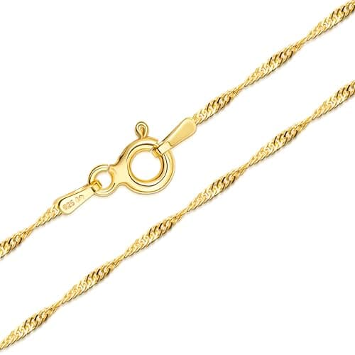 Image of Amberta Solid 925 Sterling Silver Chain for Women Men | Super Thin Dainty & Sturdy Box Curb Singapore Beaded Snake Paperclip Necklace Delicate 16/18/20/22/24 inch: 18 inch Singapore Chain Necklace