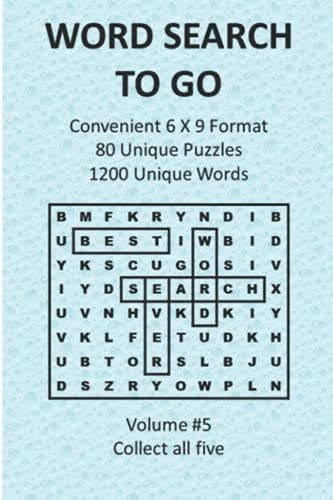 Image of Word Search To Go - Volume 5: Conveniently sized. 1200 Unique words. 80 Unique puzzles. Solutions included. Buy all 5.