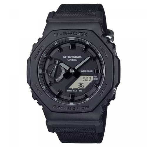 Image of Casio G-Shock GA-2100BCE-1AER Analog-Digital Quartz Watch with World Time, Countdown Alarm, Black Resin Case with Fabric Strap, 200 Metre Water Resistance, Unisex