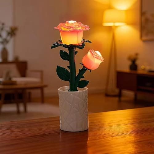Image of Nordreach LED Night Light Rose Bedside Table Lamp with Battery Operated Kawaii Room Decor for Children Bedroom Accessories Cute Things Baby Christmas Gifts