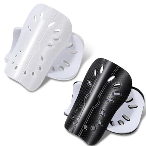 Image of 2 Pairs Soccer Shin Guards, Breathable Shin Pads for Man and Women, 4.1x6.4 Inch Football Shin-Guards for Adults, Lightweight Football Equipment for Training, Match, Outdoor Activities (Black, White)