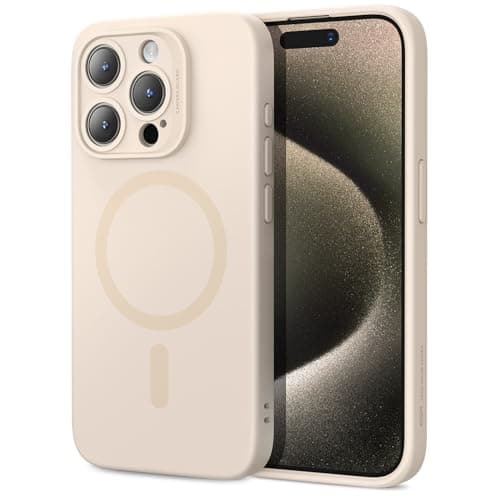 Image of ESR for iPhone 15 Pro Max Case with MagSafe, Supports Magnetic Charging, Slim Liquid Case, Shock Absorbing, Screen and Camera Protection, Cloud Series, Light Tan