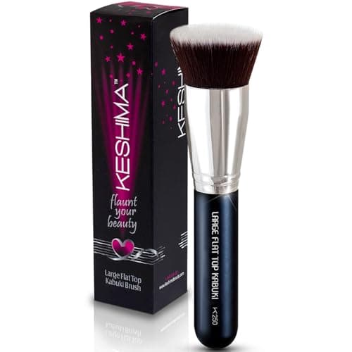Image of Large Flat Top Kabuki Foundation Brush By Keshima - Premium Makeup Brush for Liquid, Cream, and Powder - Buffing, Blending, and Face Brush (Black, Large)