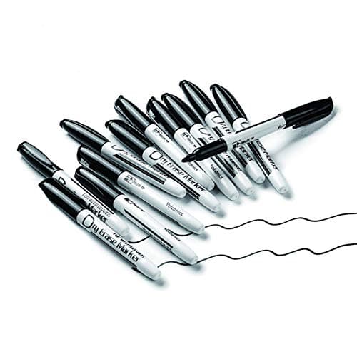 Image of Volcanics Black Dry Erase Markers Whiteboard Pens Low Odor Fine Whiteboard Markers Dry Wipe Pens Thin Box of 12