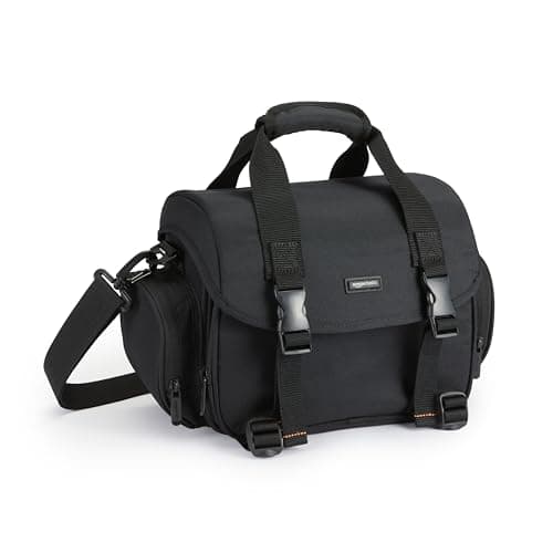 Image of Amazon Basics Shoulder Bag for SLR Camera and Accessories, Large, Adjustable Strap, Waterproof, Shockproof, Solid, Padded - Black/Grey