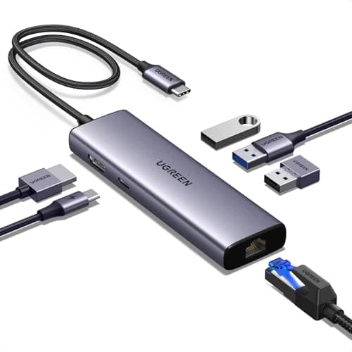Image of UGREEN Revodok USB C Hub, 6-in-1 USB Multiport Adaptor, 1Gbps USB-C to Ethernet Adapter, 4K HDMI, 100W PD, 3x 5Gbps USB-A Ports, Aluminum Compact USBC Dock for MacBook, HP, Dell Laptops, iPad Pro