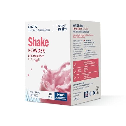 Image of AYMES - High Protein Nutritional Powder Shakes - Strawberry - 7 Servings - Milkshake-Style Drink Mix - Gluten Free, Vegetarian, Halal & Kosher Suitable - For Ages 3+ and Adults