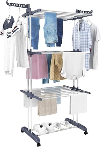 Image of HOMIDEC Airer Clothes Drying Rack,4-Tier Foldable Clothes Hanger Adjustable Large Stainless Steel Garment Laundry Racks for Indoor Outdoor