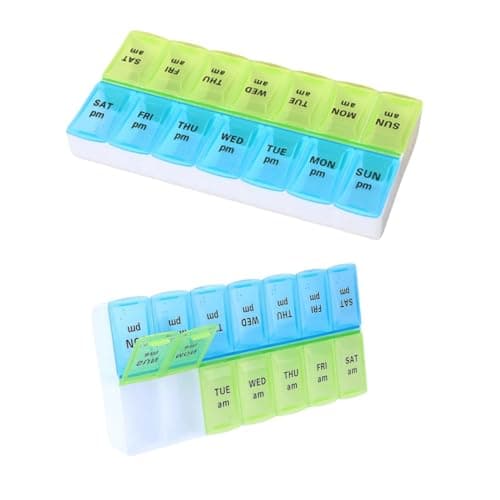Image of JIIJCAAC 7-Day Pill Box - Pill Boxes 7 Day 2 Times A Day-Daily Medication, Pill Organiser,Tablet Tablet Organiser for Travel (Blue-Green)