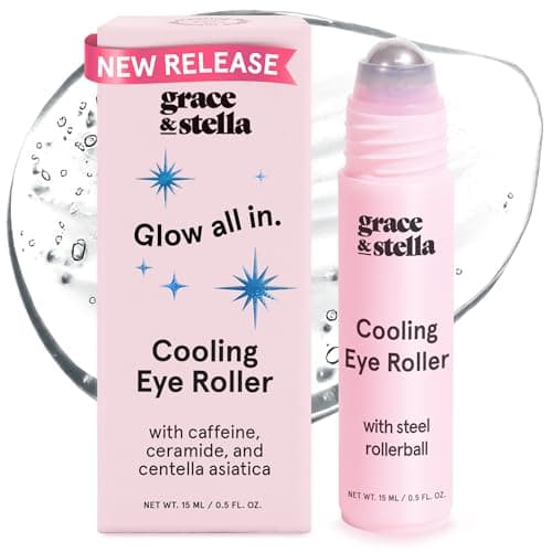 Image of grace & stella Under Eye Brightener with Cooling Metal Rollerball - Ceramide & Caffeine Eye Cream for Puffy Eyes - Travel Size Toiletries - Vegan Skincare (15ml / 0.51floz)