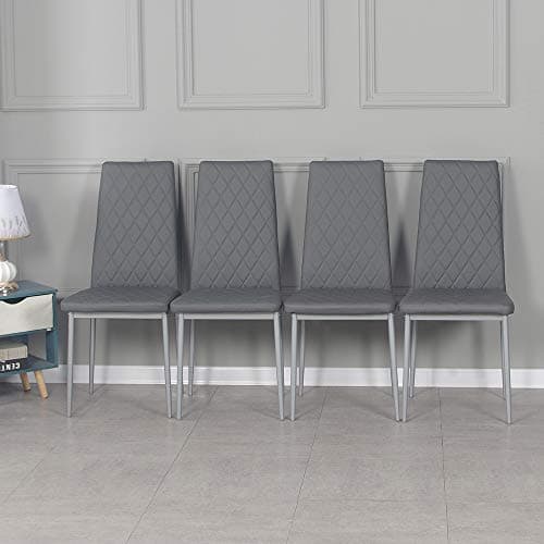 Image of Panana Diamond Dining Chairs,Faux Leather Metal Legs High Back Seat Home Kitchen Dining Room Chairs (4, Grey)