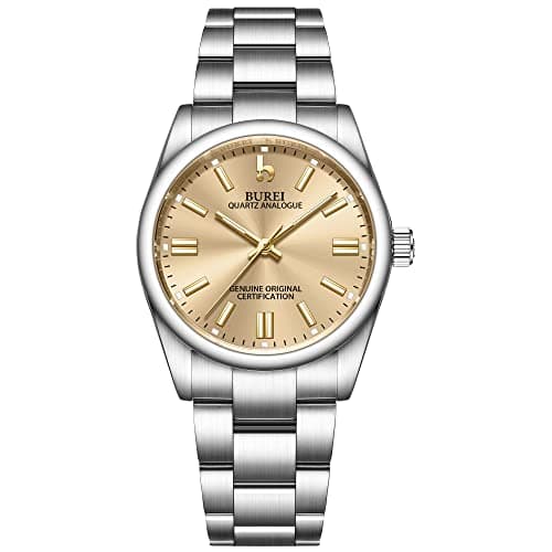 Image of BUREI Women's Analogue Quartz Steel Wrist Watch for Women 36mm Watches for Women, White gold, Bracelet