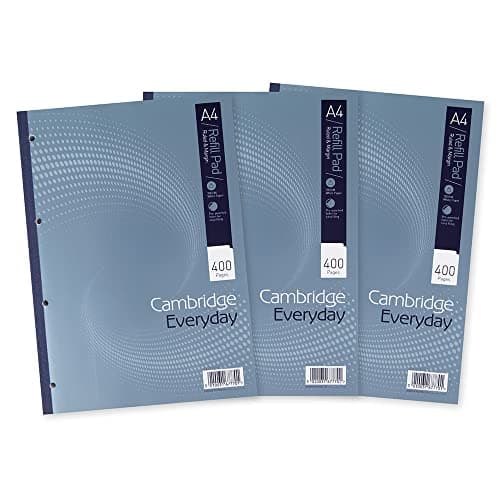 Image of Cambridge Lined Paper A4 Refill Pad, Ruled and Margin, 400 Page, Pack of 3