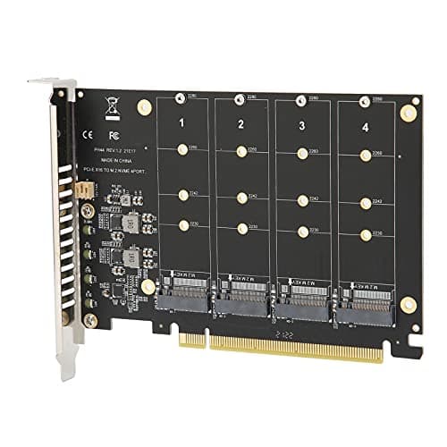 Image of Dual M.2 PCIE Adapter Card, 4 Port M.2 NVMe SSD to PCIE X16 M Key Hard Drive Converter Reader, 4x32Gbps Full Speed 3.0/4.0 PC Internal Expansion Card (ph44)