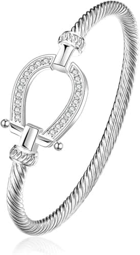 Image of CYSJ 925 Sterling Silver Filled Horse Shoe Bangle horseshoe water drop Bracelet Jewelry Women Valentine's Day Gift