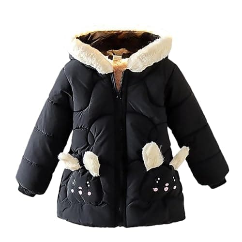 Image of Toddler Winter Coats Faux Fur Hooded Infants Sherpa Fleece Lined Puffer Jacket Thickened Warm Coat for Baby Girls Cotton Padded Jacket Teen Girl Winter Jackets (Black, 3-4 Years)